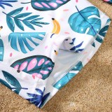 Matching Family Swimsuit Hawaii Palm Leaves Swim Trunks and Tropical Vibes Bikini Blue Swimwear