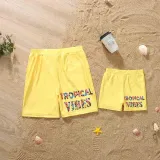 Matching Family Swimsuit Tropical Vibes Trunks and Bikini One Piece Yellow Swimwear