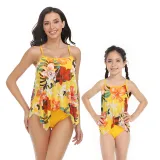 Matching Family Swimsuit Mom and Me Sling Mesh Flower Prints Two Pieces Bikini Set Swimwear