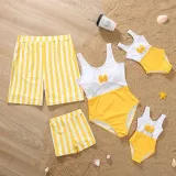 Matching Family Suit Boy Striped Swim Trunks and Girl Bikini One Piece Swimsuit