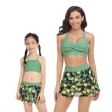 Matching Family Swimsuit Mom and Me Tankini Mesh Skirt Bikini Set Swimwear