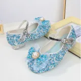 Girls Princess Glitter Sequins Mesh Pearl Bow Soft Soled Flat Dress Shoes