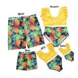 Matching Family Suit Palm Tree Leaves Swim Trunks and Two Pieces Ruffle Swimwear