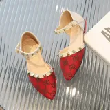 Kids Girl Pointed Toe Rivets Slingback Flat Sandal Shoes