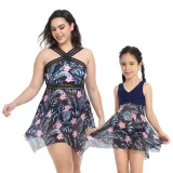 Matching Family Swimsuit Mom and Me Flower Prints Crossing Halter Plus Size Bikini Swimwear