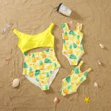 Matching Family Swimsuit Hawaii Fruits Tropical Vibes Pineapple Swim Trunks and Bikini One Piece Swimwear