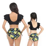 Mom and Me Tankini Bikini Hight Waist Ruffle Two Pieces Bikini Set Swimwear