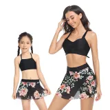 Matching Family Swimsuit Mom and Me Tankini Mesh Skirt Bikini Set Swimwear
