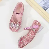 Girls Princess Glitter Sequins Crystal Gems Soft Soled Flat Dress Shoes