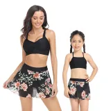 Matching Family Swimsuit Mom and Me Tankini Mesh Skirt Bikini Set Swimwear