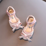 Girls Princess Sequins Pearl Bow Soft Flat Soled Dress Shoes