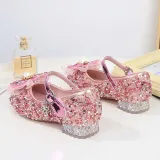 Girls Princess Glitter Sequins Mesh Pearl Bow Soft Soled Flat Dress Shoes