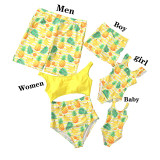 Matching Family Swimsuit Hawaii Fruits Tropical Vibes Pineapple Swim Trunks and Bikini One Piece Swimwear