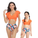 Matching Family Swimsuit Mom and Me Ruffle Hight Waist Tankini Bikini Set Swimwear