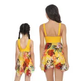Mom and Me Plus Size Palm Leaves Prints Hight Waist Bikini Set Swimwear