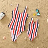 Matching Family Swimsuit Colorful Strips Swim Trunks and Bikini One Piece Set Swimwear