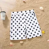 Matching Family Swimsuit Polka Dots Swim Trunks and Bikini One Piece Swimwear