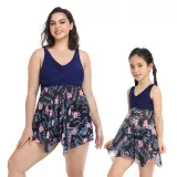 Mom and Me Plus Size Palm Leaves Prints Hight Waist Bikini Set Swimwear
