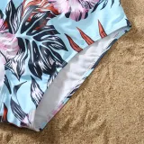 Matching Family Swimsuit Palm Leaves Prints Swim Trunks and Backless Crossing Bikini Set Swimwear