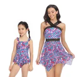 Matching Family Swimsuit Mom and Me Mermaids Crossing Halter Bikini Swimwear
