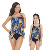Matching Family Swimsuit Mom and Me Sling Mesh Flower Prints Two Pieces Bikini Set Swimwear