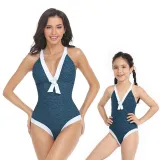 Matching Family Swimsuit Mom and Me Casual Back Crossing One Piece Swimwear