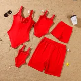 Matching Family Swimsuit Icecream Prints Red Swim Trunks and Padded Monokini Bikini Set Swimwear