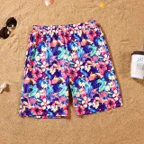 Matching Family Swimsuit Blue Flower Prints Swim Trunk Shorts and Ruffle Tankini Bikini Set Swimwear