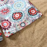 Matching Family Swimsuit Round Flower Prints Swim Trunks and Backless V-Neck Bikini Set Swimwear