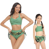 Matching Family Swimsuit Mom and Me Tankini Mesh Skirt Bikini Set Swimwear