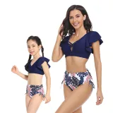 Mom and Me Tankini Bikini Hight Waist Ruffle Two Pieces Bikini Set Swimwear