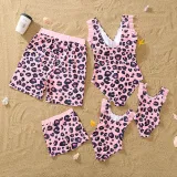 Matching Family Swimsuit Swimsuit Pink Leopard Swim Trunks and Ruffle Pink Bikini One Piece Swimwear