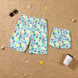Matching Family Swimsuit Banana Fruits Prints Swim Trunks and One off Shoulder Ruffle Bikini Set Swimwear