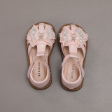Kids Girl Closed Toe Mesh Bowknot Soft Rubber Flats Summer Sandals
