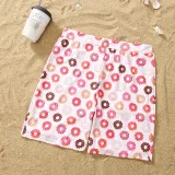 Matching Family Swimsuit Donuts Prints Swim Trunks and White Ruffles Pompoms High Waist Bikini Set Swimwear