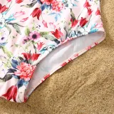 Matching Family Swimsuit Pink Flower Swim Trunks and Ruffle High Waist Bikini Set Swimwear