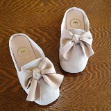 Kids Girl Closed Round Toe Bowknot Flat Mules Loafer Slipper Shoes