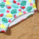 Matching Family Swimsuit Banana Fruits Prints Swim Trunks and One off Shoulder Ruffle Bikini Set Swimwear