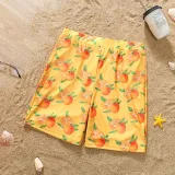 Matching Family Swimsuit Orange Fruits Prints Swim Trunks and Hanging Neck Two Pieces Swimwear