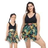 Mom and Me Plus Size Palm Leaves Prints Hight Waist Bikini Set Swimwear