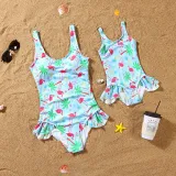Matching Family Swimsuit Flamingos Prints Swim Trunks and  Padded Monokini Bikini Set Swimwear