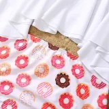 Matching Family Swimsuit Donuts Prints Swim Trunks and White Ruffles Pompoms High Waist Bikini Set Swimwear