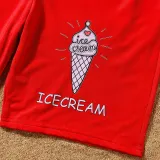 Matching Family Swimsuit Icecream Prints Red Swim Trunks and Padded Monokini Bikini Set Swimwear