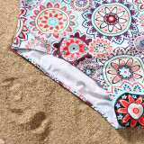 Matching Family Swimsuit Round Flower Prints Swim Trunks and Backless V-Neck Bikini Set Swimwear