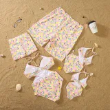 Matching Family Swimsuit Fruits Prints Swim Trunks and Crossing Hanging Bikini One Piece Swimwear