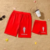 Matching Family Swimsuit Icecream Prints Red Swim Trunks and Padded Monokini Bikini Set Swimwear