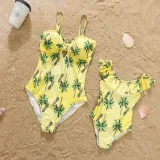 Matching Family Suit Hawaii Coconut Tree Beach Ruffle Swimsuit