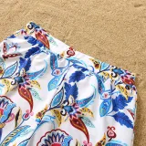 Matching Family Swimsuit Flower Prints Swim Trunks and Deep V One Piece Bikini Swimwear