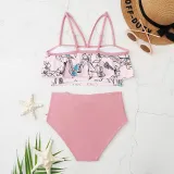 Mom and Me Flowers Off The Shoulders Drawstring High Waist Halter Bikinis Set