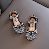Girls Princess Glitter Sequins Pearl Bow Flower Girl Soft Soled Dress Shoes